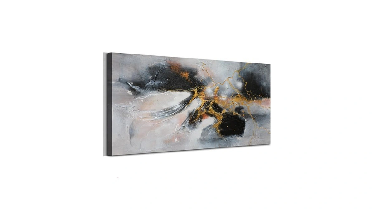 Arjun Abstract Canvas Wall Art Large Framed 48"x24" - Black