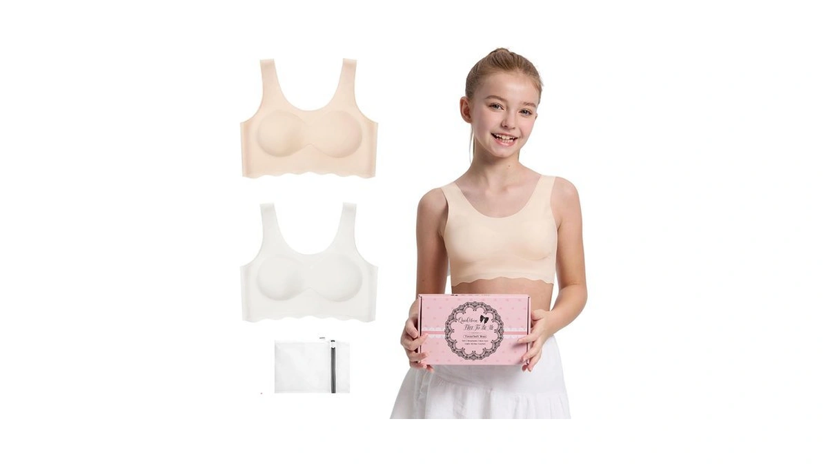 Quickmoon 2 Pack Girls Seamless Training Bras 13-15 Years Old