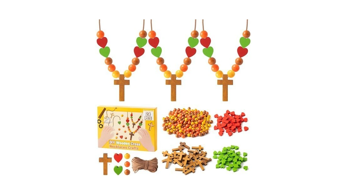 Beyumi Fall Cross Necklace Craft - 24pcs Thanksgiving Wooden Cross