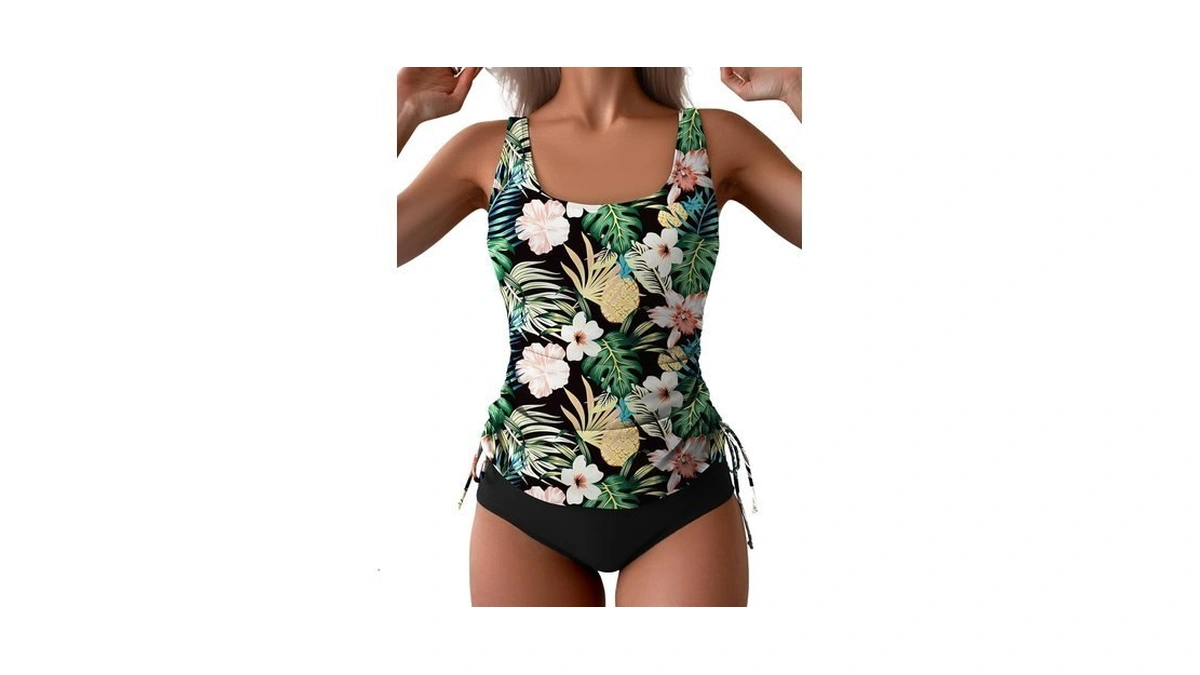 B2prity Women's Tankini Swimsuit Tummy Control Wide Strap Side Cinch