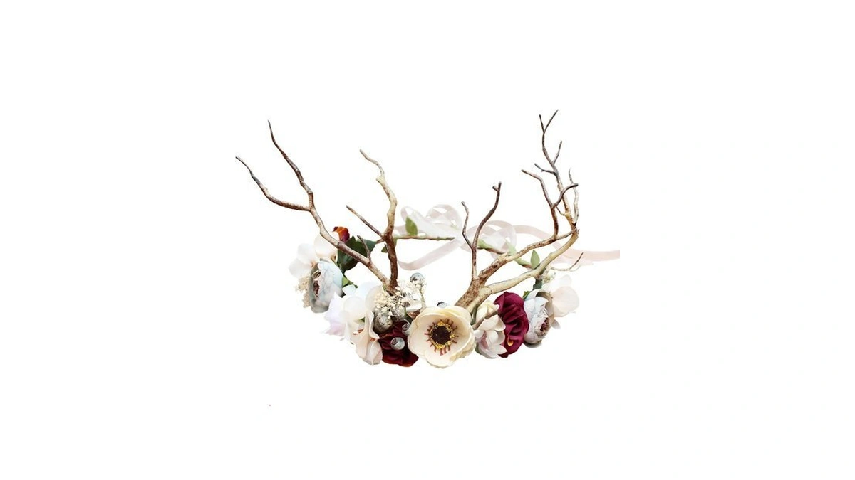 Llinfflr Deer Antler Hair Band With Flowers Hair Hoop Floral