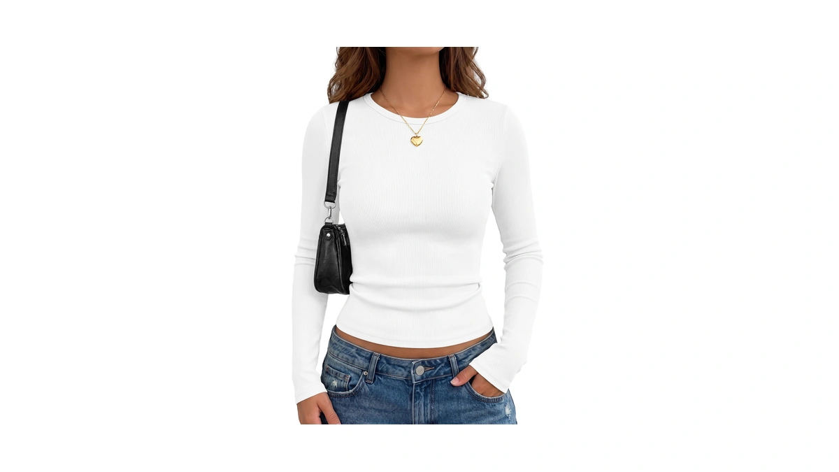 Automet Women's Ribbed Long Sleeve Shirts Basic Top For Fall
