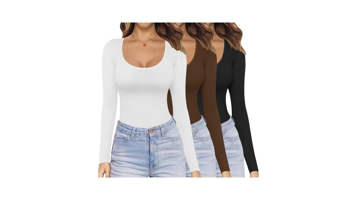 Ekouaer Womens 3 Pack Long Sleeve Shirts Scoop Neck Tops