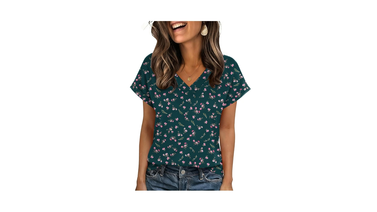Zeagoo Women's V Neck Green Shirts Casual Trendy Short Sleeve