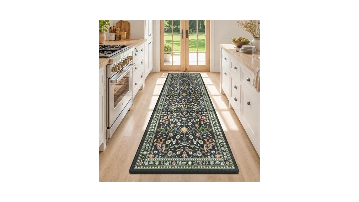 Yamaziot Boho Anti Fatigue Kitchen Rug 24"x 71" Black, Non-slip