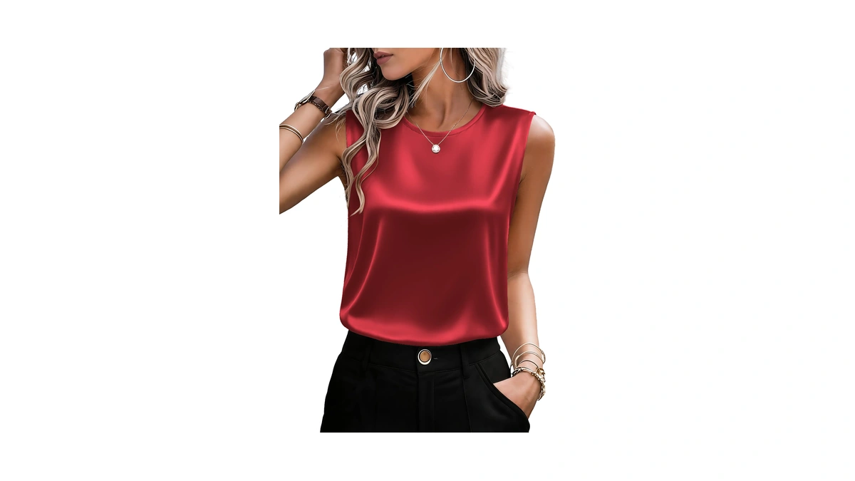 Zeagoo Red Top 2026 Satin Sleeveless Dressy Work Business Casual