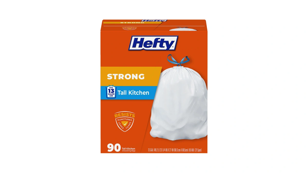 Hefty Strong 13g Tall Kitchen Trash Bags, White, Unscented, 90ct