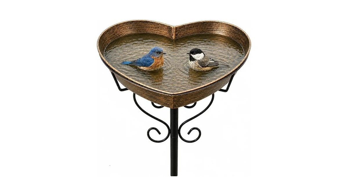 35in Metal Heart-shaped Bird Bath, Vintage 12.1"d 2.17" Deep Romance