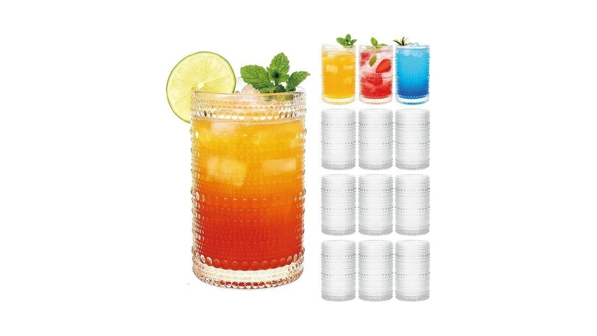 Mapoxy 12 Pack Hobnail Drinking Glasses, 12 Oz Highball Glasses