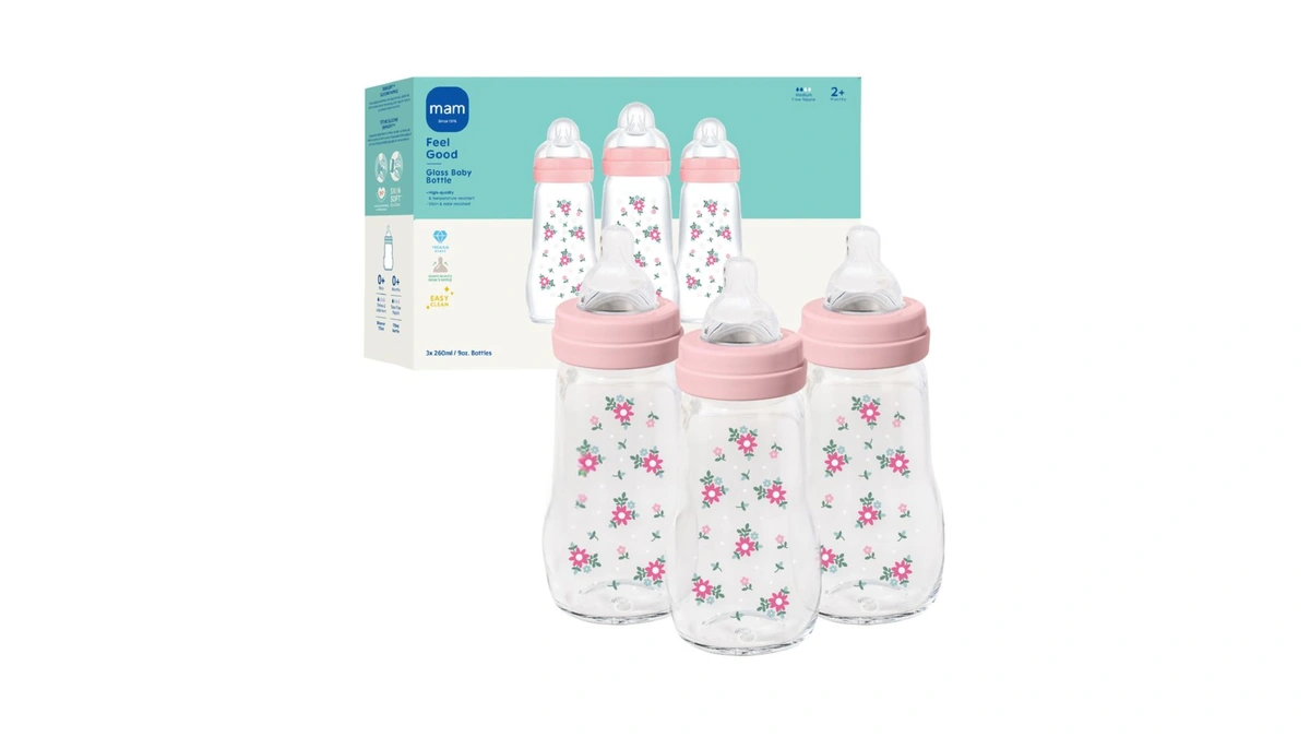 Mam 9oz Pure Glass Feel Good Anti-colic 2+ Months Baby