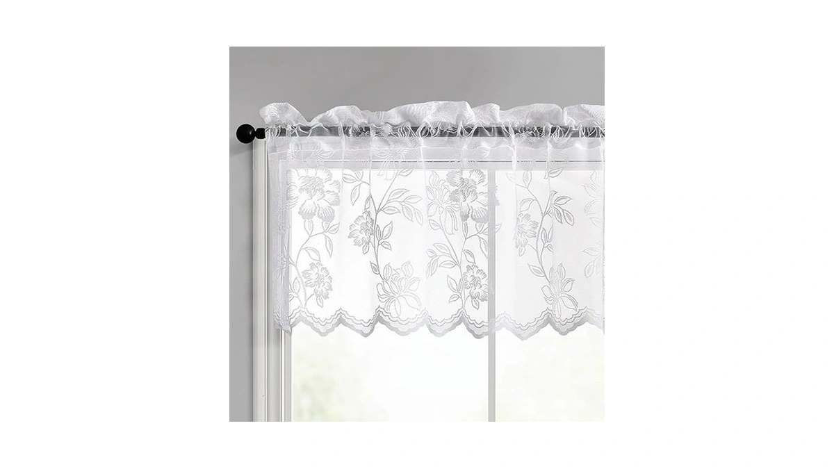 White Leaf Floral Lace Valance Curtain For Windows 52 X
