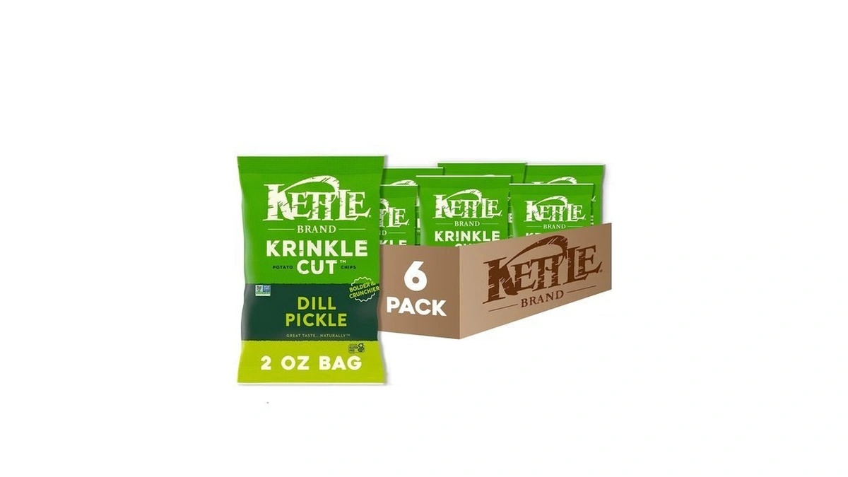Kettle Brand Krinkle Cut Dill Pickle Potato Chips Snack Bag,