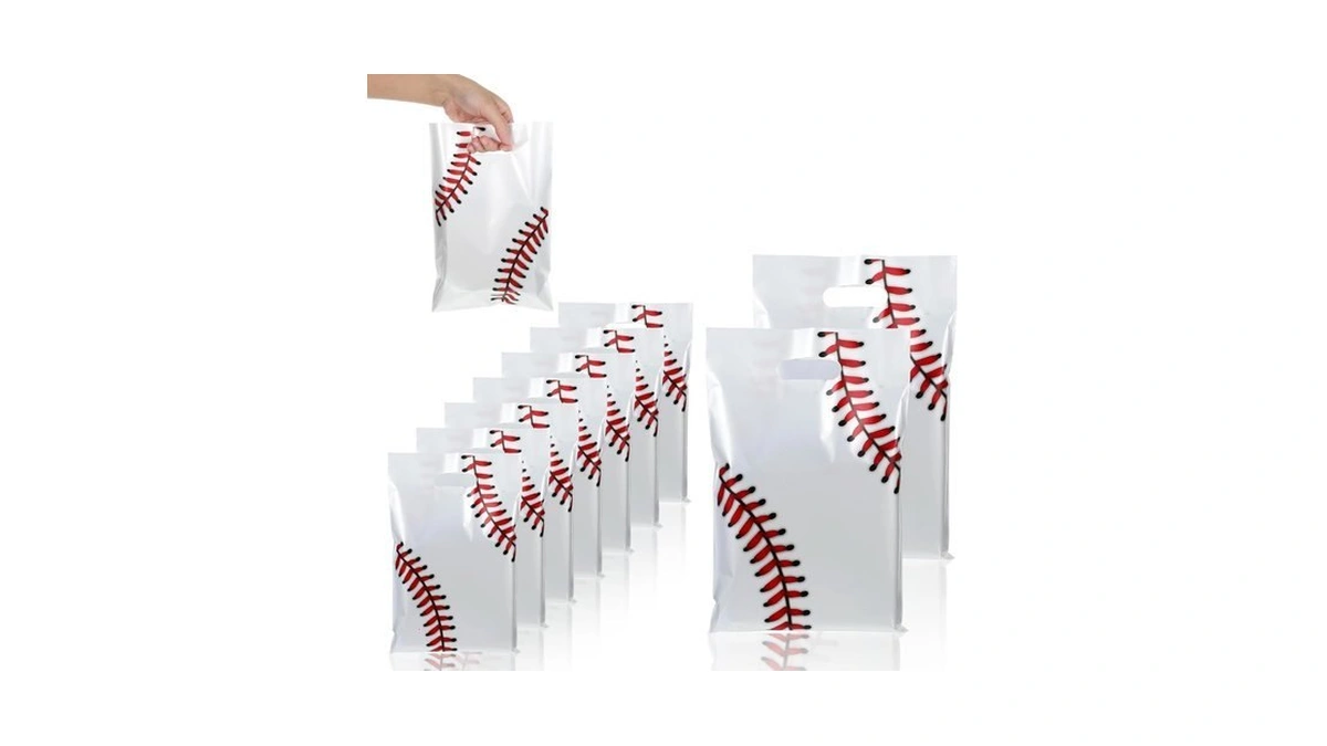 Dopenspi 50pcs Baseball Goodie Bag With Handle, 9.8x6.7in Baseball Snack