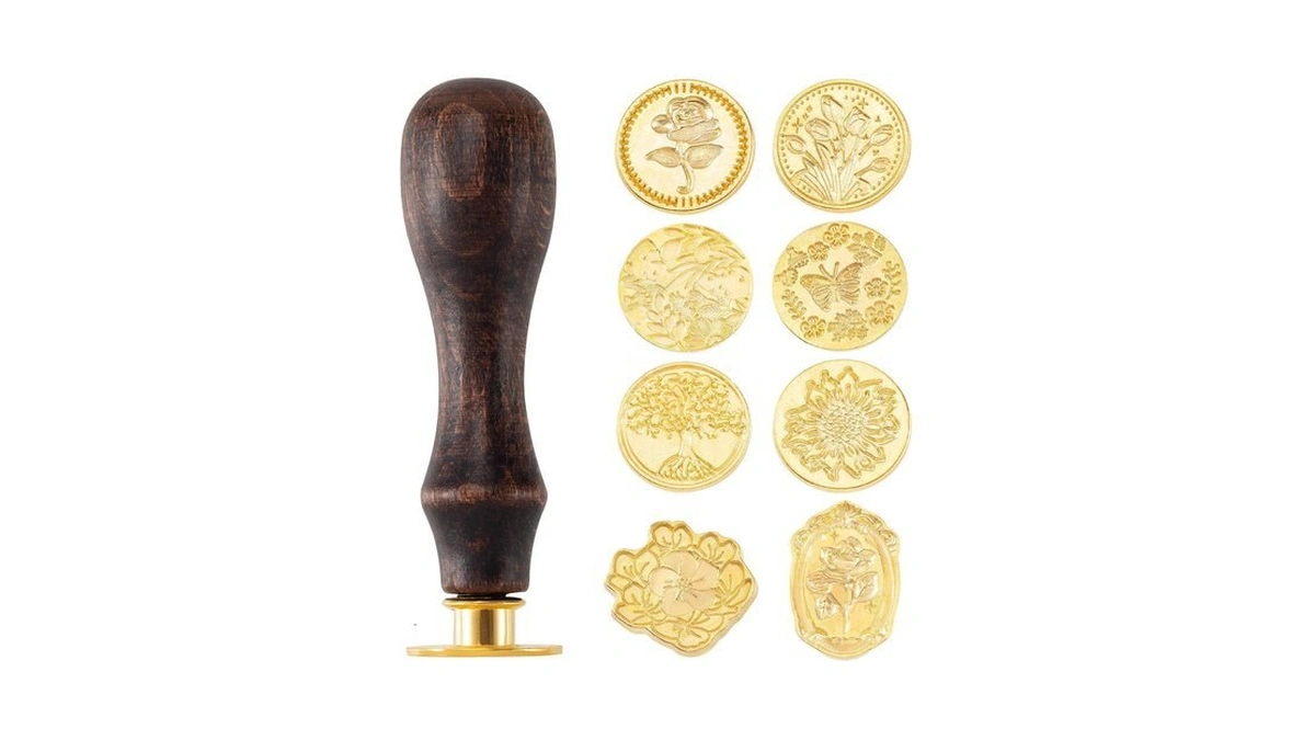 Mxxipp 9pcs Wax Seal Stamp Kit, Brass Sealing Wax Stamps