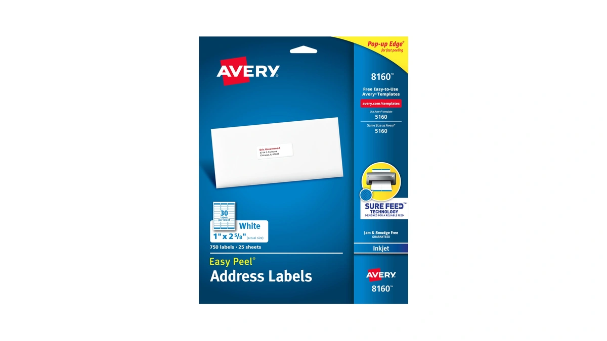 Avery Easy Peel Address Labels, Inkjet Printers, White, 1" X