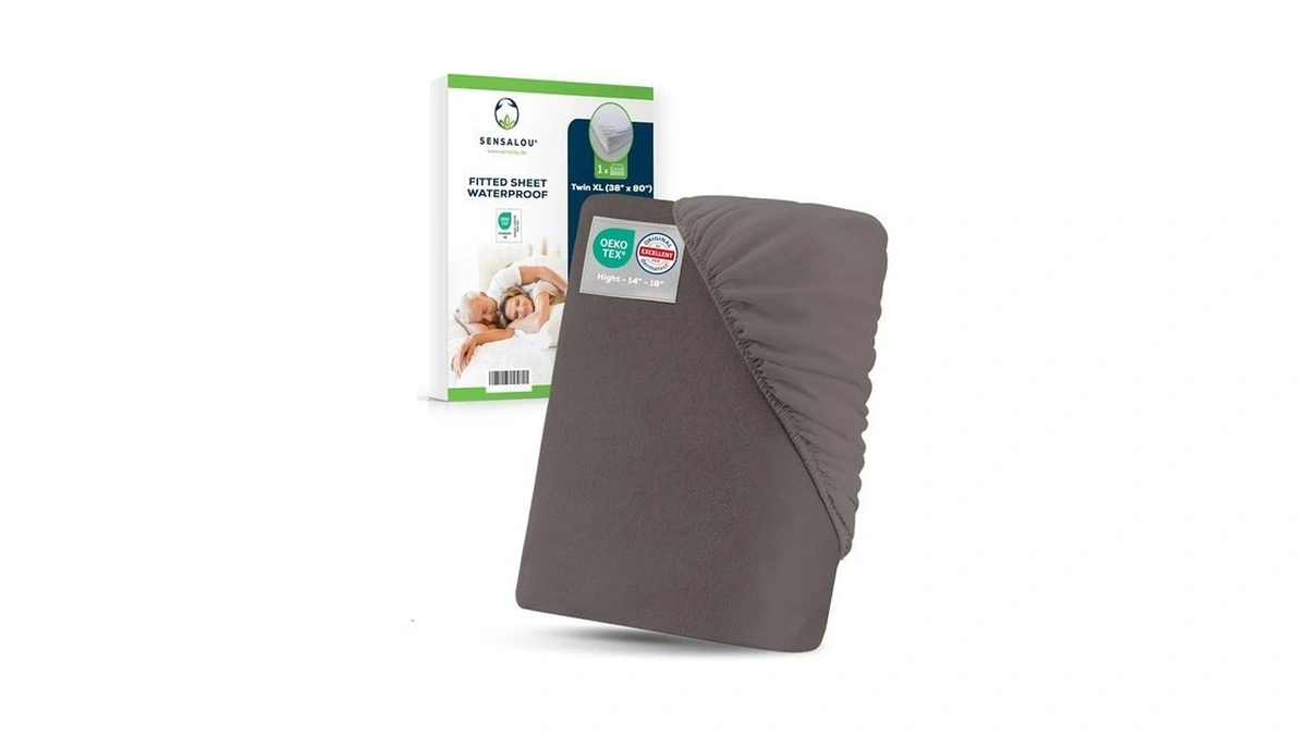 Sensalou Twin Xl Waterproof Fitted Sheet, Grey – Noiseless Breathable