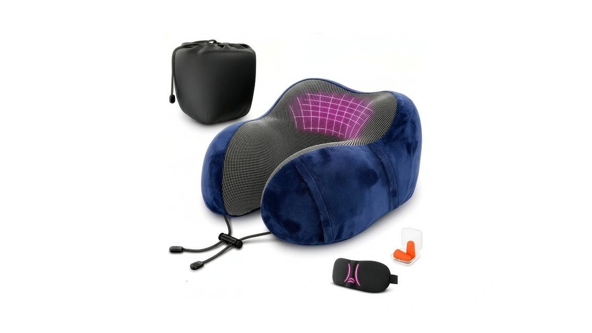 Point2points Travel Neck Pillow For Airplane, 100% Memory Foam 11.4"
