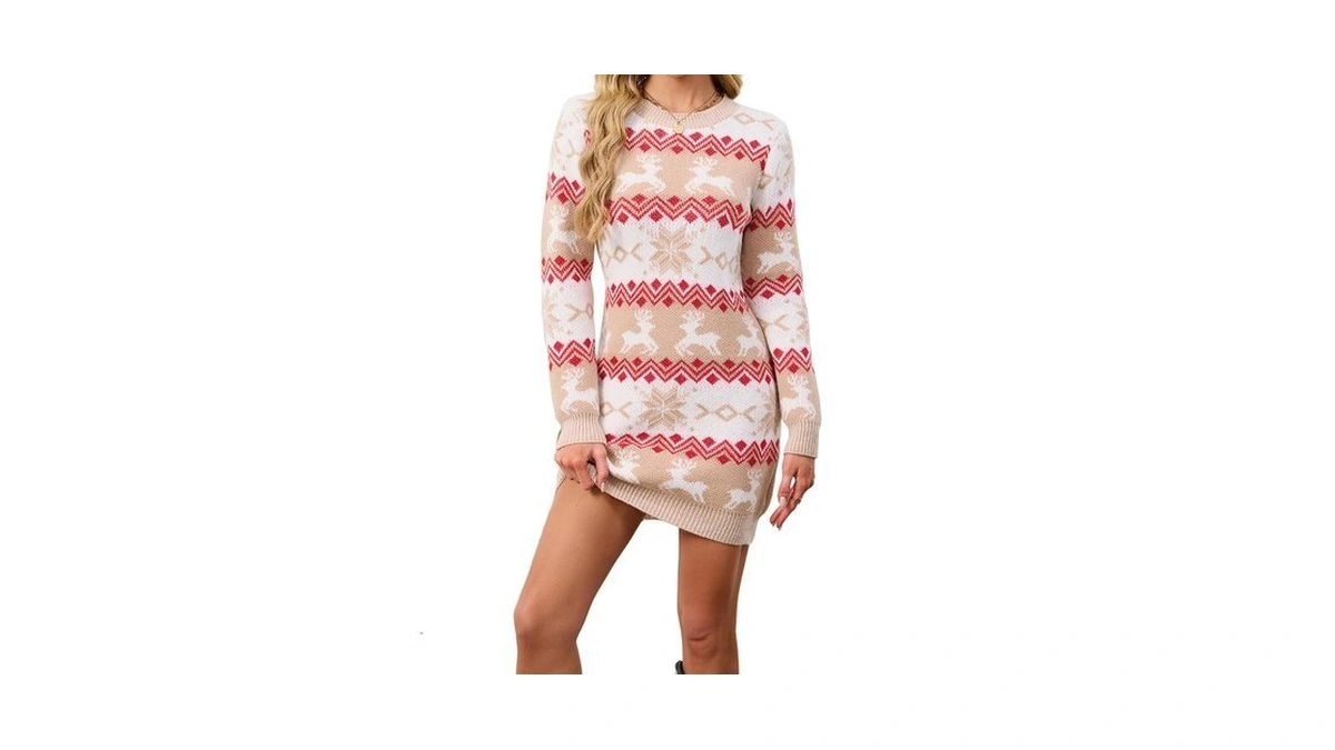 Sunnymelody Womens Ugly Christmas Sweater Dress Winter 2025 Ribbed Knit