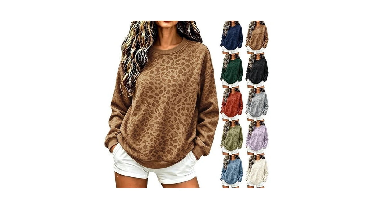 Oversized Crewneck Sweatshirt Women Cute Cheetah Print Hoodie Y2k Shirts
