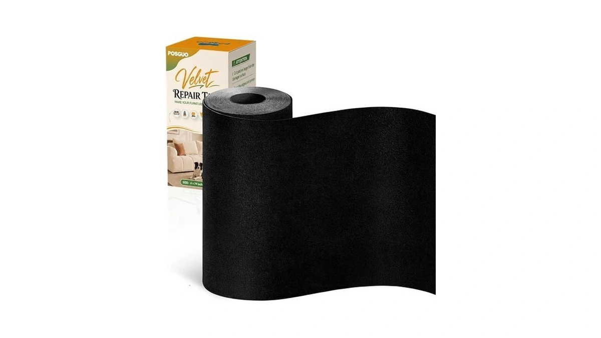 Self Adhesive Couch Patch Repair Fabric Velvet Tape Black, 4