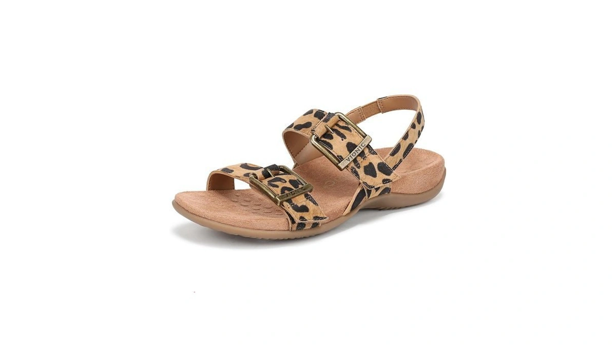 Vionic Women's Reese Sandal Tan Leopard Suede 8 M