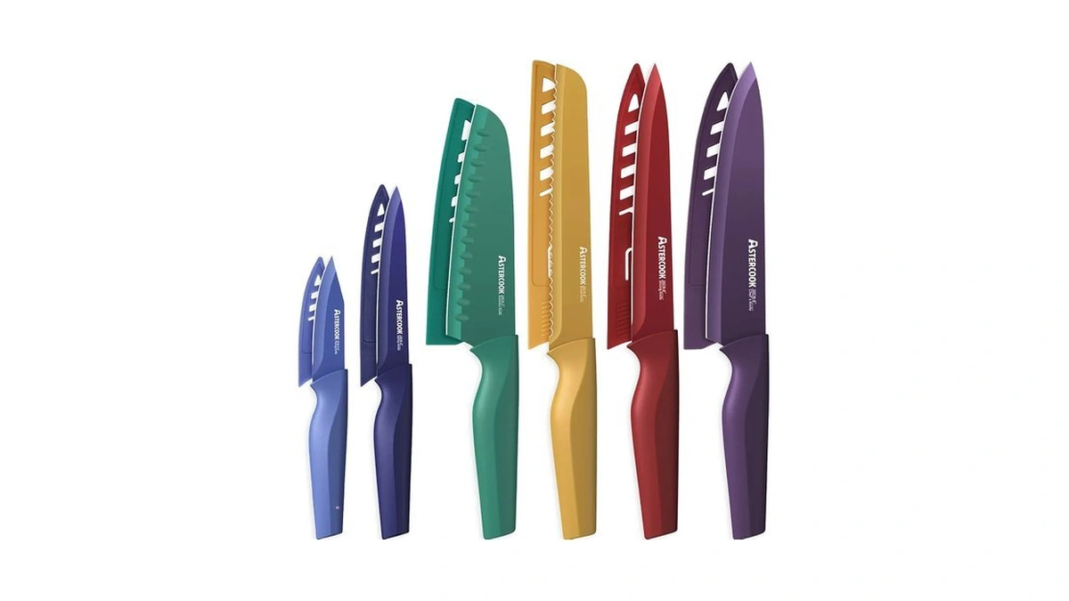 Astercook Knife Set, 12 Pcs Color-coded Kitchen Knives Set, 6