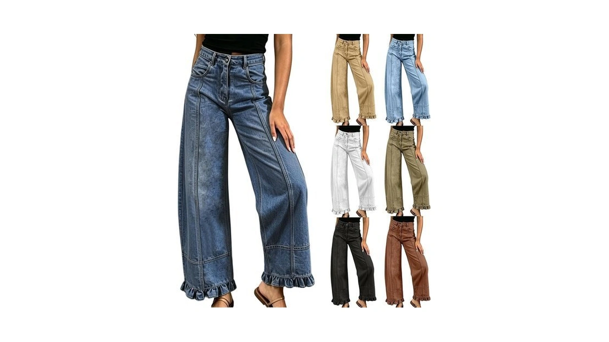 Loinjsnktng Cute Jeans For Women Trendy Ruffle Jeans Baggy Trendy