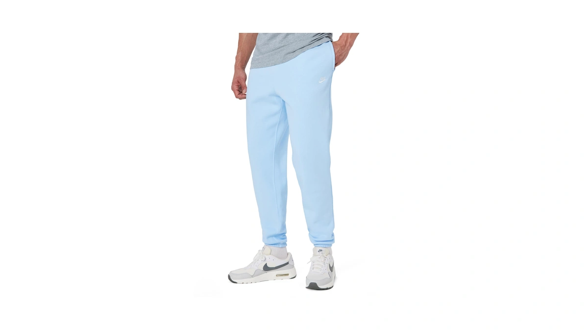 Nike Men's Club Cuffed Brushed Fleece Pants, Hydrogen Blue/hydrogen Blue/white,
