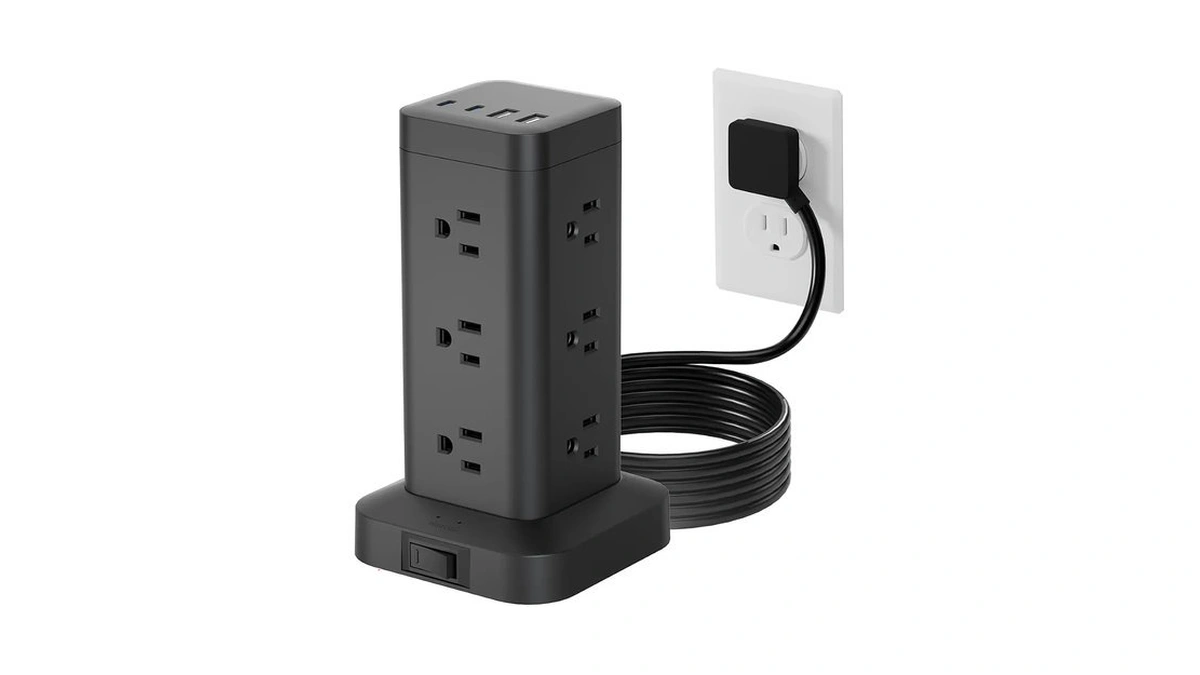Tower Power Strip With Pd 30w Fast-charging Port, 12 Outlets,