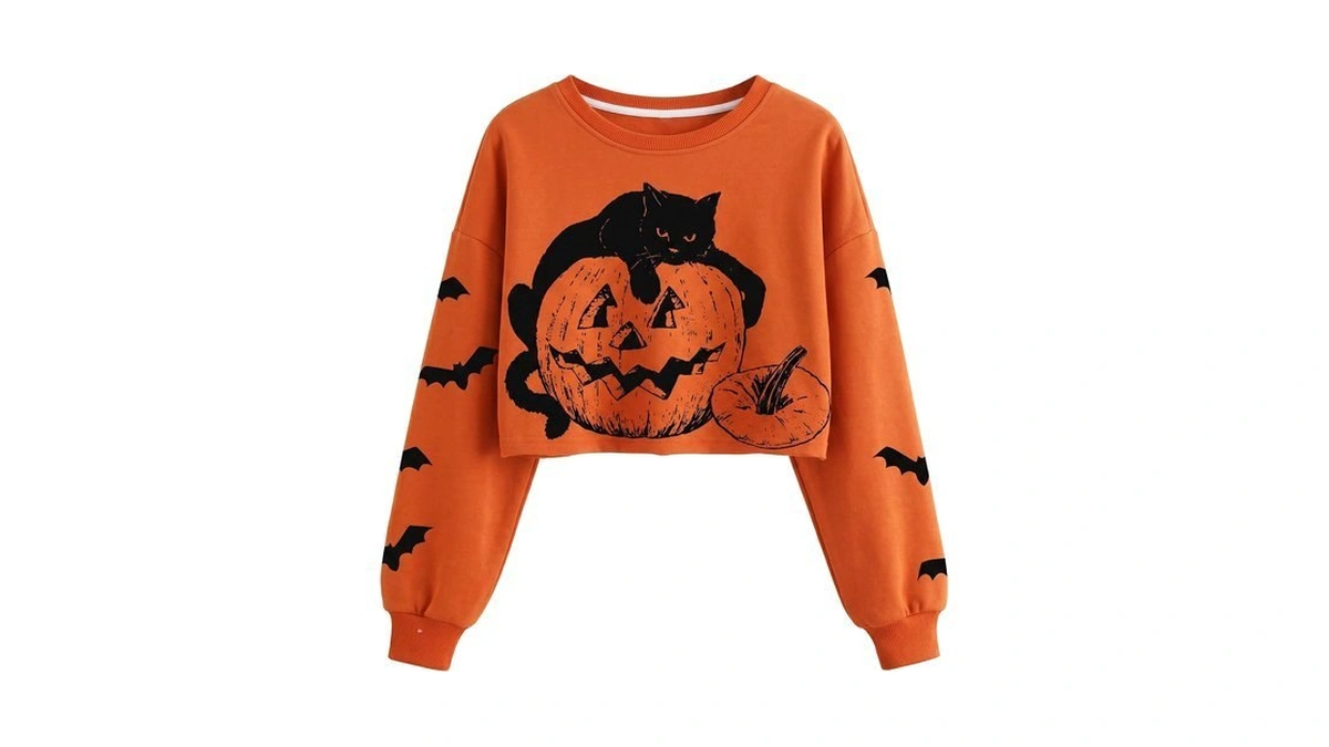 Halloween Cropped Sweatshirt Women Ghost Skull Graphic Spooky Fall Pullover