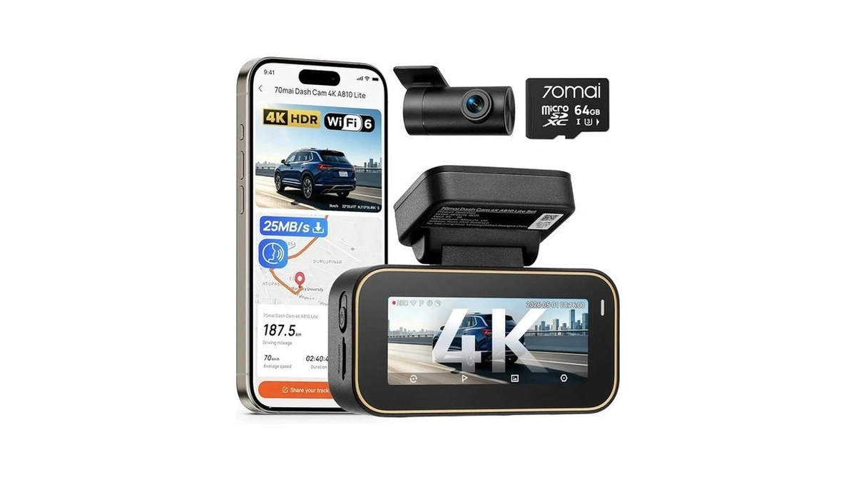 Amazon code: 70mai A810 Lite 4k Dash Cam Front And Re