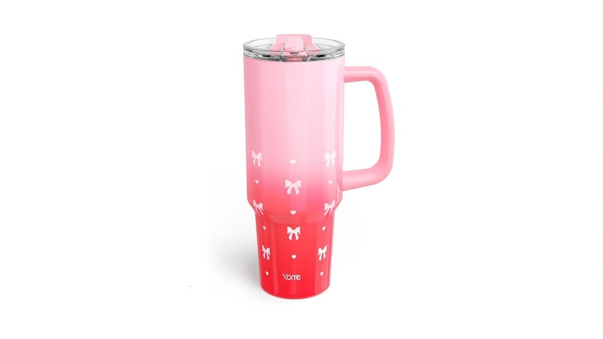 Yome 40 Oz Bow Red Tumbler With Handle And Flip