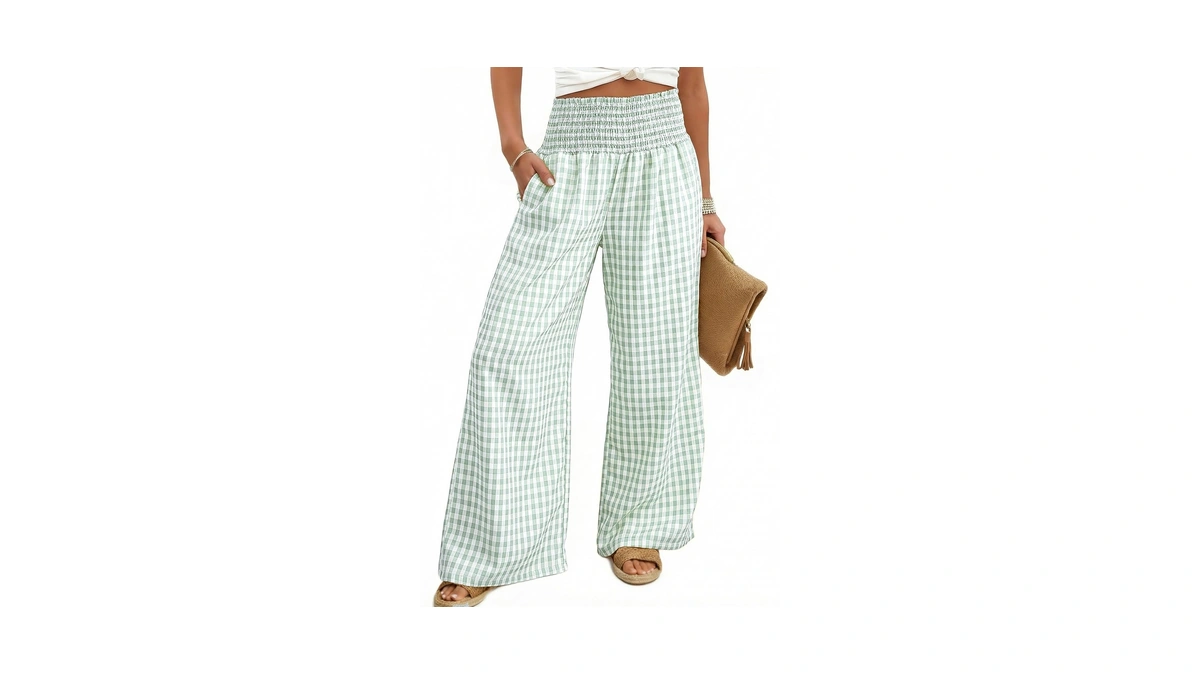 Dokotoo Women's Gingham Plaid Casual Wide Leg Striped Pants 2026