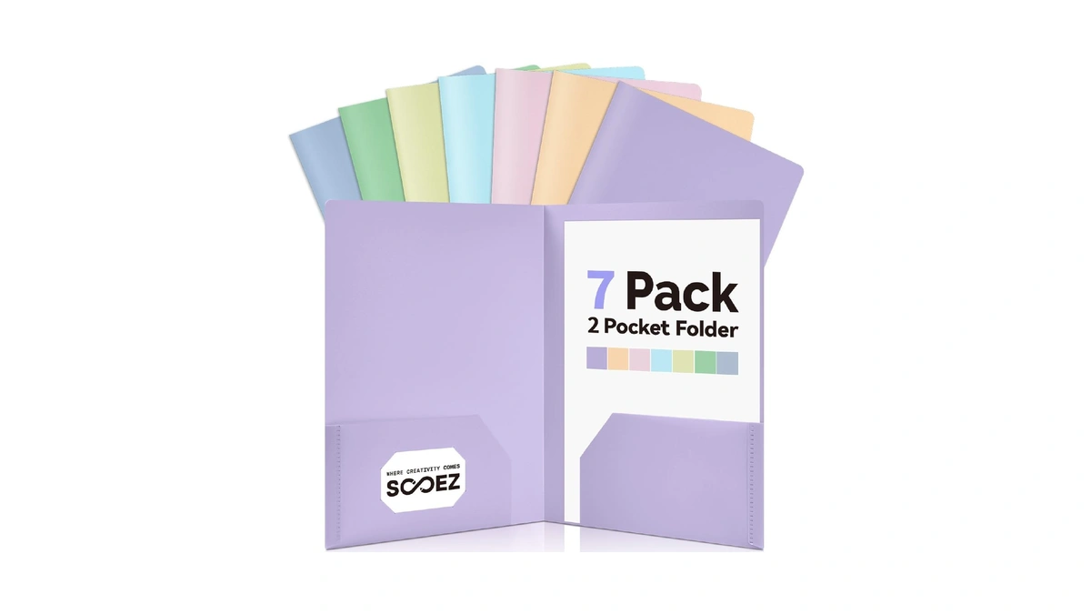 Sooez 7pack Folders With Pockets, Pastels Colors, Heavy Duty Pocket