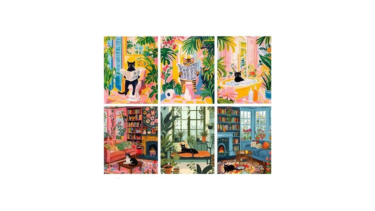 Canrichshop 6 Pack Cat Paint By Numbers Kit For Adults