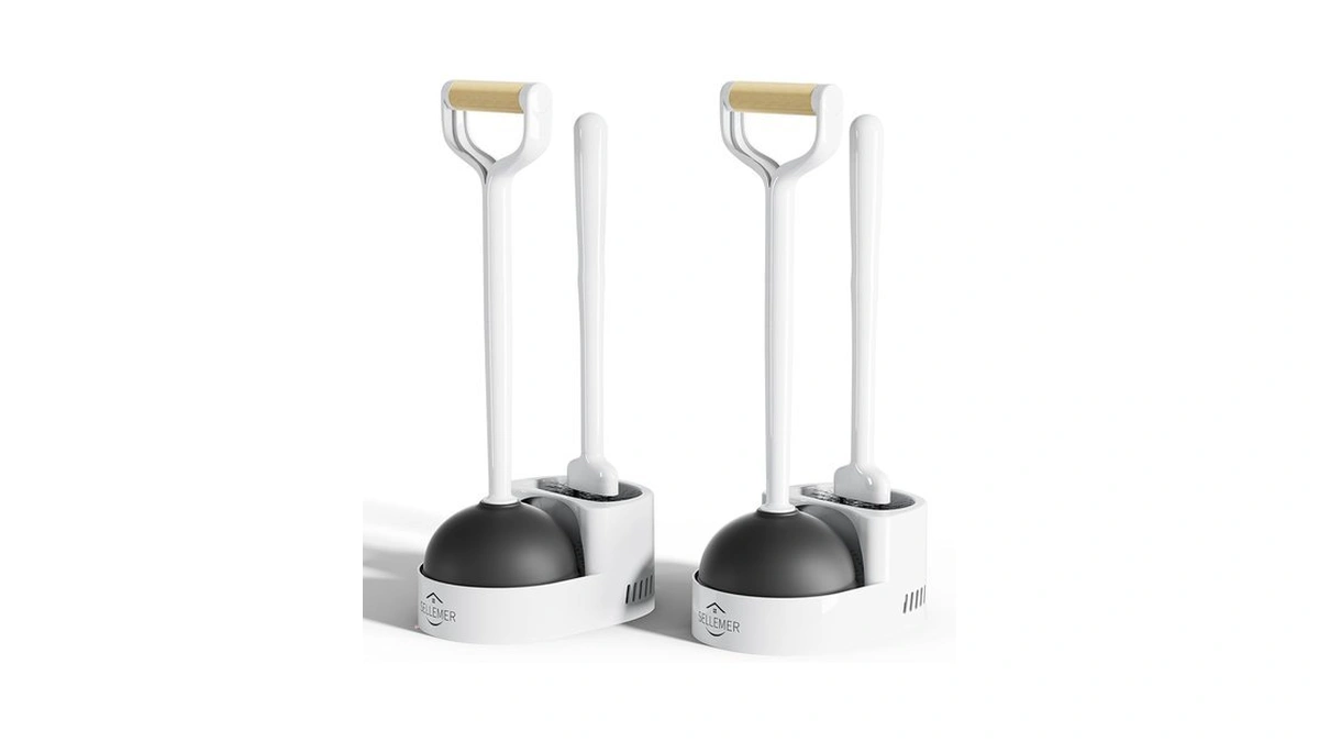 Sellemer Toilet Brush And Plunger Set, Curved Head Deep Clean,