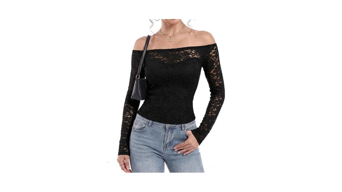 Aumora Womens Off The Shoulder Long Sleeve Going Out Lace