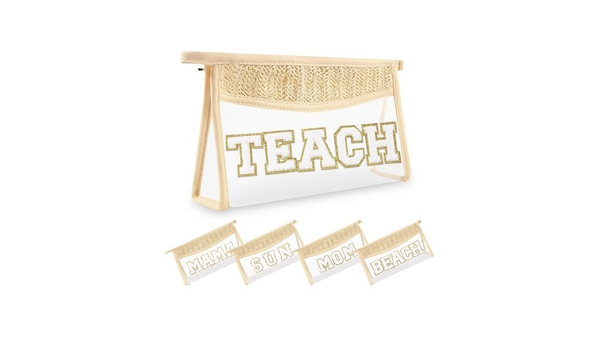 Teacher Appreciation Gifts Boho Straw Clear Makeup Bags, Zipper Cosmetic