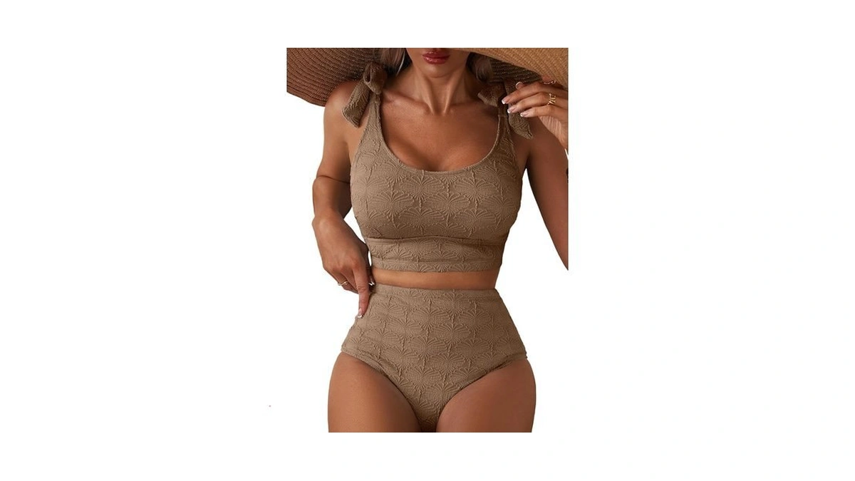 Herseas Womens High Waisted Bikini Set Seashell Textured Tie Shoulder
