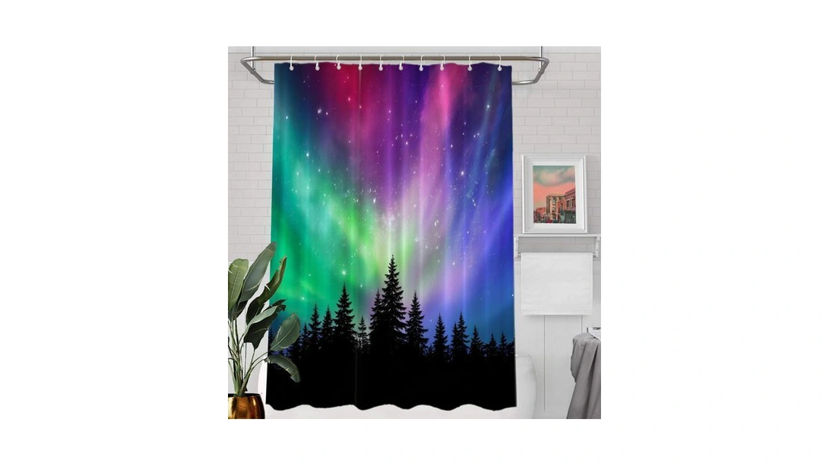 Batmerry Colorful Natural Northern Lights Decor Shower Curtain, Purple Phenomenon