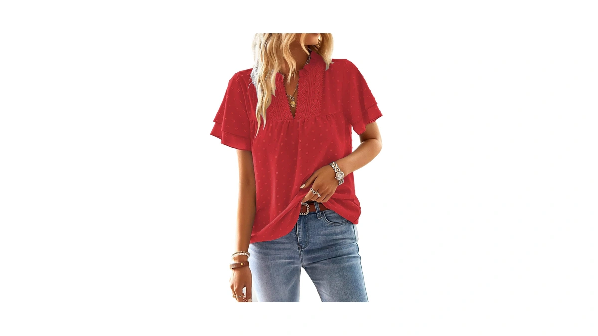 Falechay Plus Size Tops For Women V Neck Flowy Short