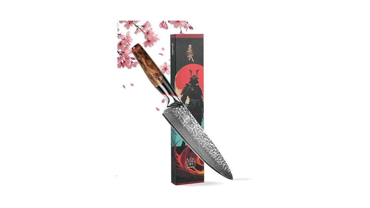 8 Inch Damascus Chef Knife, Aus-10 Steel Japanese Kitchen Knife
