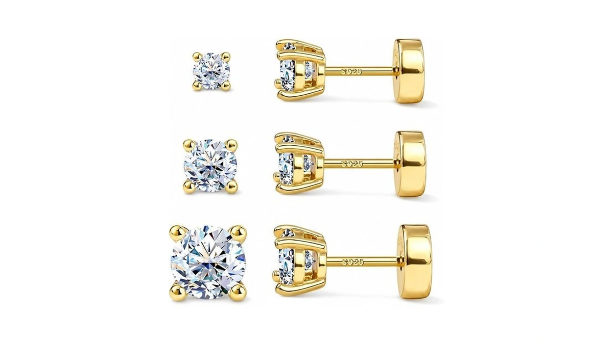 3 Pairs Moissanite Earrings Flat Back Earring For Women Men