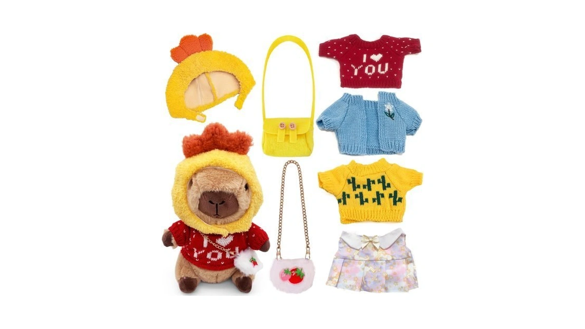 Wesopan Capybara Plush Toy With 8-piece Outfit Set