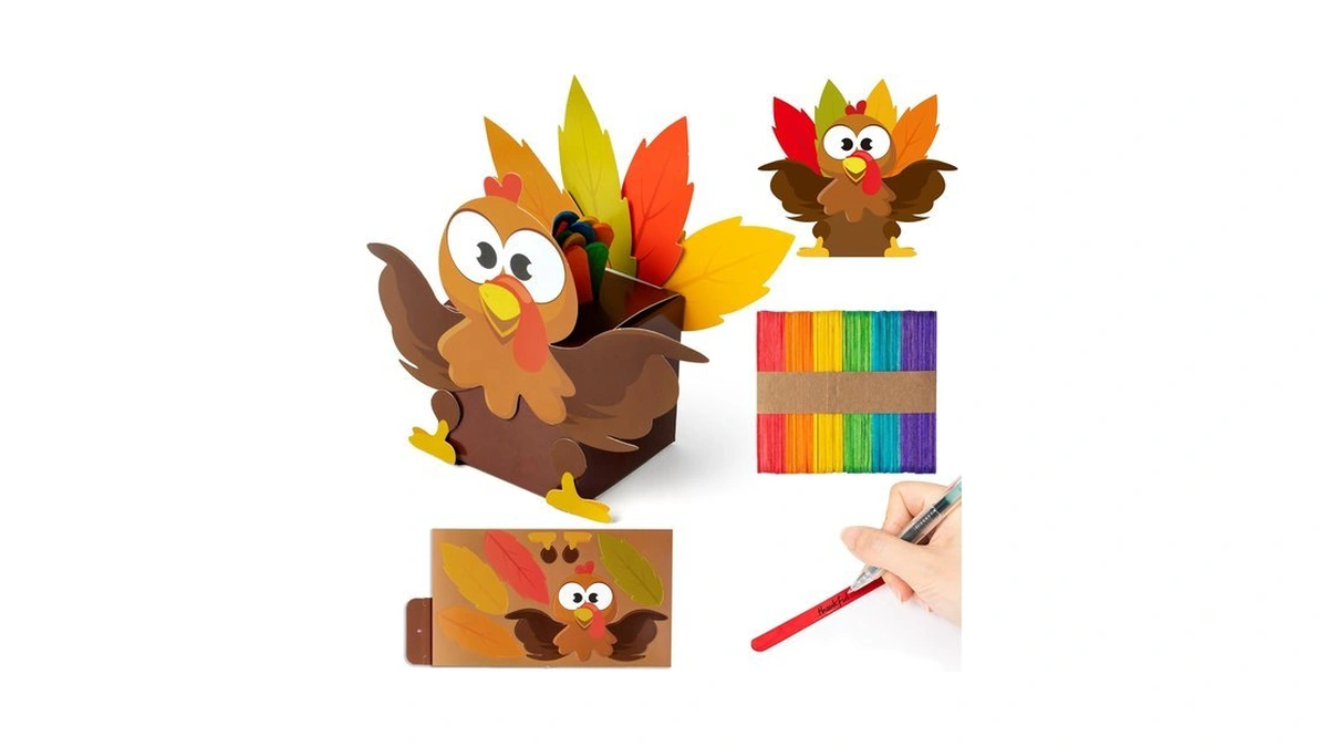 Beyumi Fall Thankful Turkey Craft - 16pcs Thankful Turkey Jar