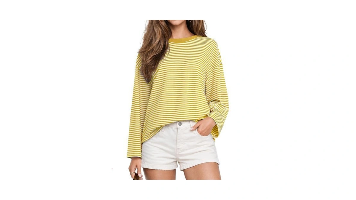 Unclecat Womens Oversized Striped Long Sleeve T Shirt Casual Fall