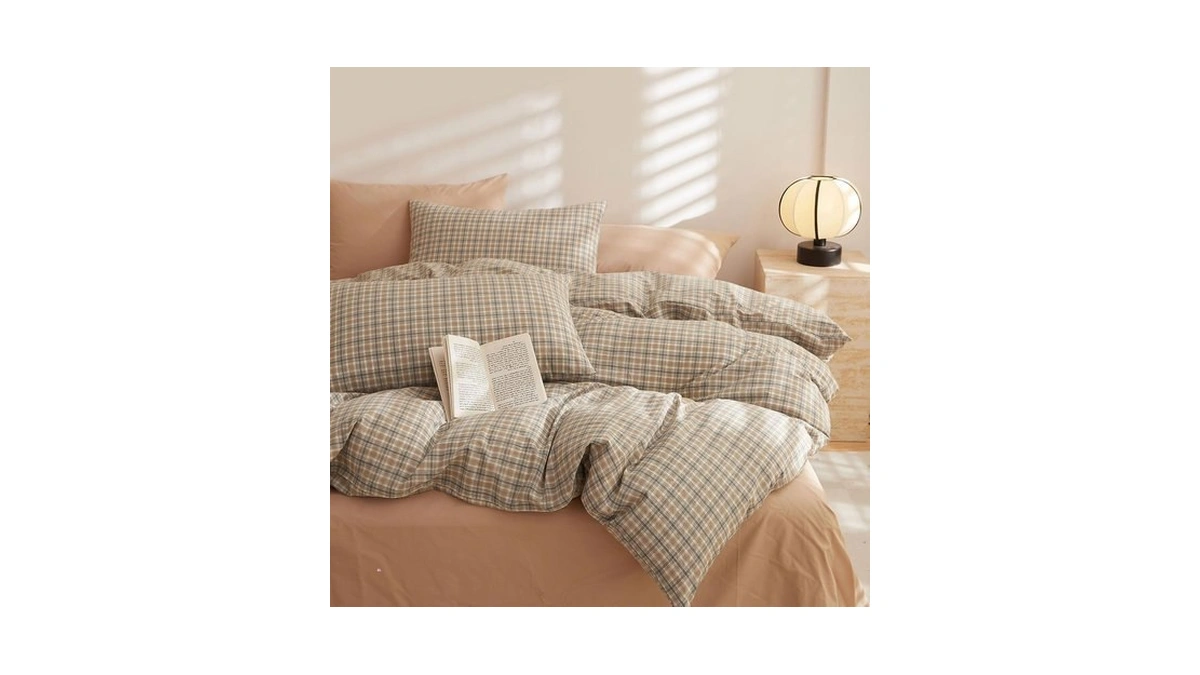 Eavd Vintage Style Gingham Comforter Set Full Soft 100% Washed