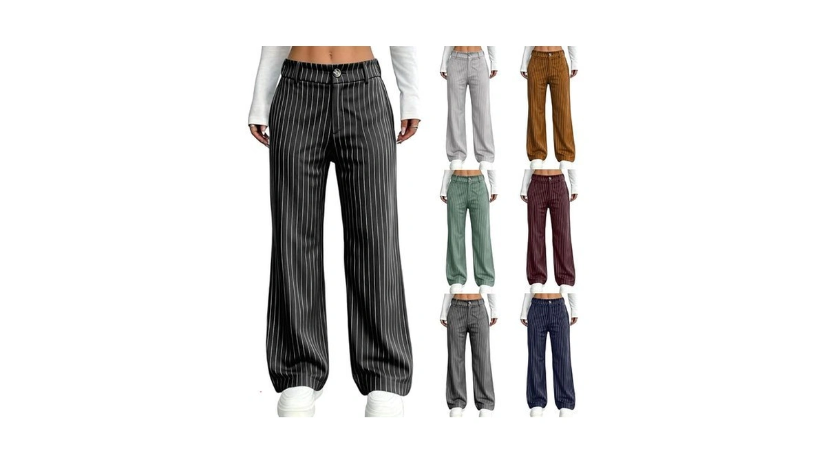 Womens Pants Dressy Casual Straight Leg Loose Striped Office Work