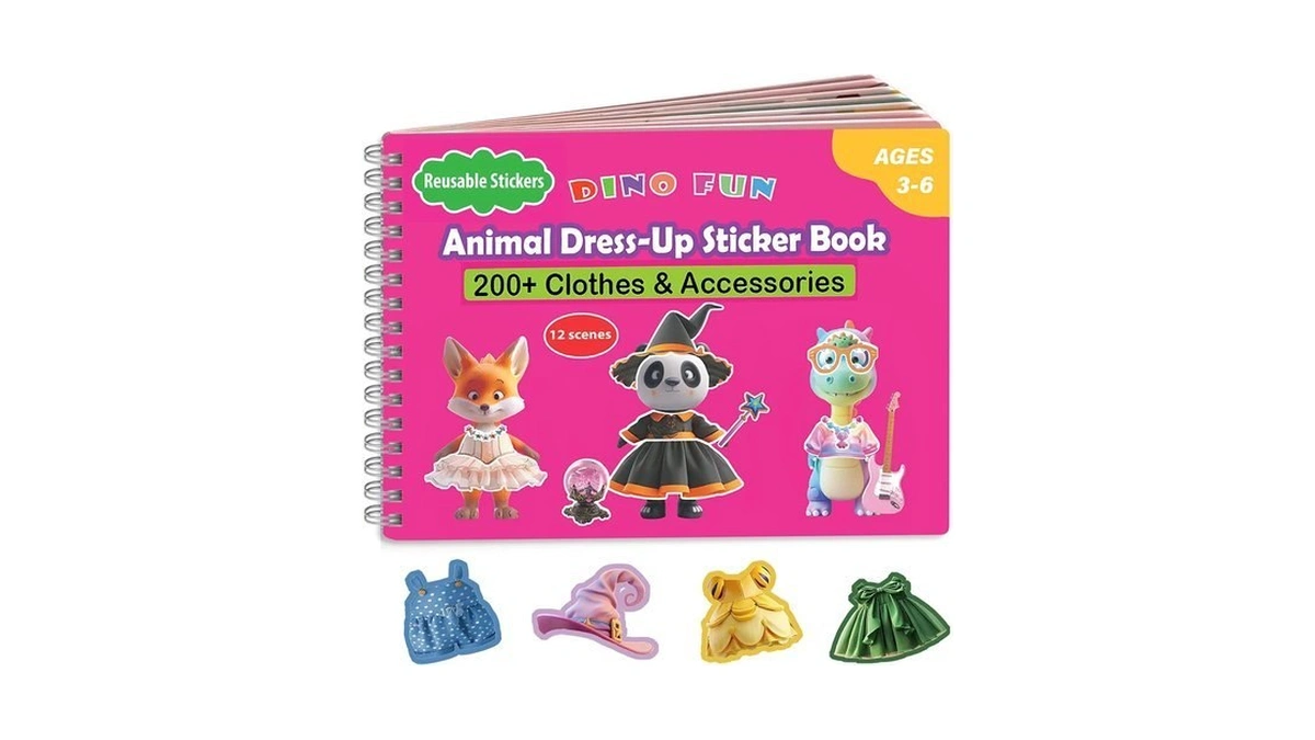 Dino Fun Reusable Sticker Pad & Animal Dress-up Book For