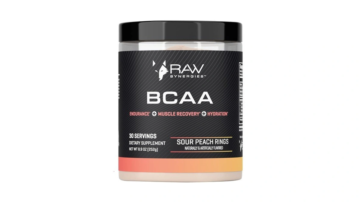 Raw Synergies Vegan Bcaa Powder, Sour Peach Rings, 30 Ct